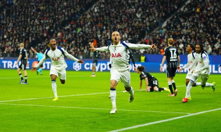Xavi Simons of Tottenham Hotspur celebrates an early goal before having it ruled out Eintracht Frankfurt v Tottenham Hotspur, UEFA Champions League, Group Stage, Football, Deutsche Bank Park, Frankfurt, Germany - 28 Jan 2026Frankfurt Deutsche Bank Park Germany EDITORIAL USE ONLY No use with unauthorised audio, video, data, fixture lists, club league logos or live services. Online in-match use limited to 120 images, no video emulation. No use in betting, games or single club league player publications. Copyright: xJavierxGarcia Shutterstockx 16429470p