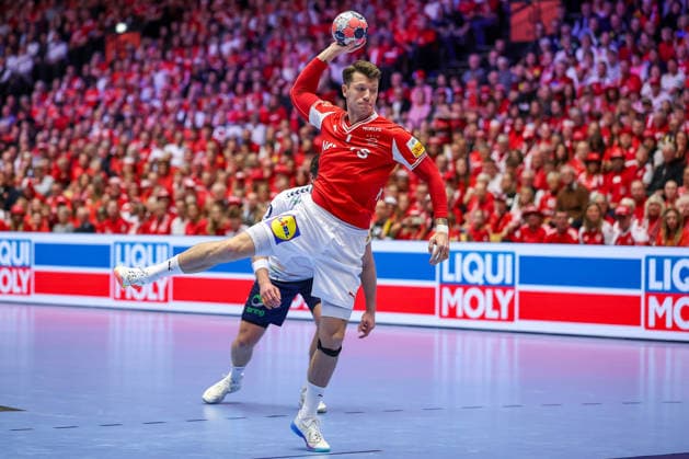 28 01 2026, Handball, Men s EHF EURO 2026, Denmark Norway, Jyske Bank Boxen in Herning, Denmark, Main Round Emil Jakobsen Denmark 07 Denmark