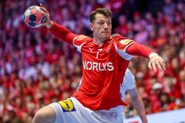 28 01 2026, Handball, Men s EHF EURO 2026, Denmark Norway, Jyske Bank Boxen in Herning, Denmark, Main Round Emil Jakobsen Denmark 07 Denmark
