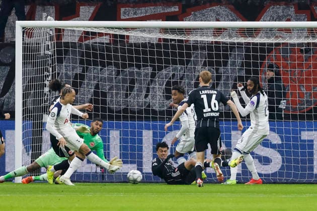 Disallowed goal by Xavi Tottenham Hotspur, 07 , Germany, Football, UEFA Champions League, Matchday 8, 2025 2026, Eintracht Frankfurt vs Tottenham Hotspur, 28 01 2026, Frankfurt am Main Deutsche Bank Park Germany Copyright: xGrantxHubbsx