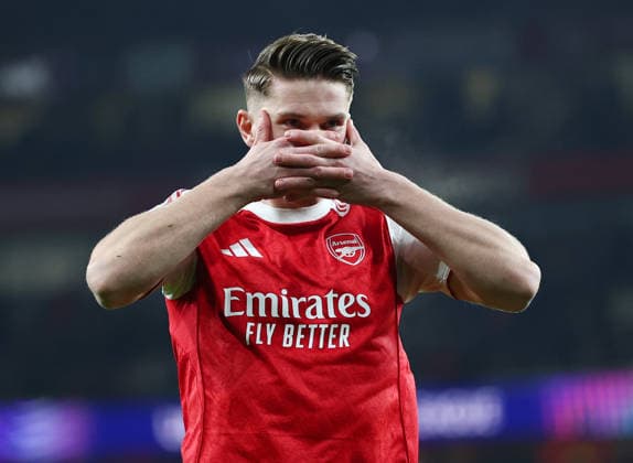 London, England, 28th January 2026. Viktor Gyokeres of Arsenal celebrates scoring the first goal during the Arsenal vs Kairat Almaty UEFA Champions League match at the Emirates Stadium, London. Picture credit should read: David Klein Sportimage EDITORIAL USE ONLY. No use with unauthorised audio, video, data, fixture lists, club league logos or live services. Online in-match use limited to 120 images, no video emulation. No use in betting, games or single club league player publications. SPI_016_DK_Arsenal_Alamty SPI-4488-0016