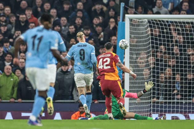 UEFA Champions League Manchester City v Galatasaray Erling Haaland of Manchester City scores to make it 1-0 during the UEFA Champions League Matchday 8 of 8 match Manchester City vs Galatasaray at City of Manchester Stadium, Manchester, United Kingdom on 28 January 2026 (Photo by Mark Cosgrove News Images) Manchester City of Manchester Stadium Greater Manchester United, ManU Kingdom Copyright: xMarkxCosgrove NewsxImagesx