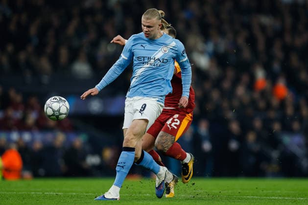 Manchester, England, 28th January 2026. Erling Haaland of Manchester City scores a goal to make it 1-0 during the Manchester City vs Galatasaray UEFA Champions League match at the Etihad Stadium, Manchester. Picture credit should read: Andrew Yates Sportimage EDITORIAL USE ONLY. No use with unauthorised audio, video, data, fixture lists, club league logos or live services. Online in-match use limited to 120 images, no video emulation. No use in betting, games or single club league player publications. SPI_016_CF_Man_City_Galatasaray SPI-4489-0042