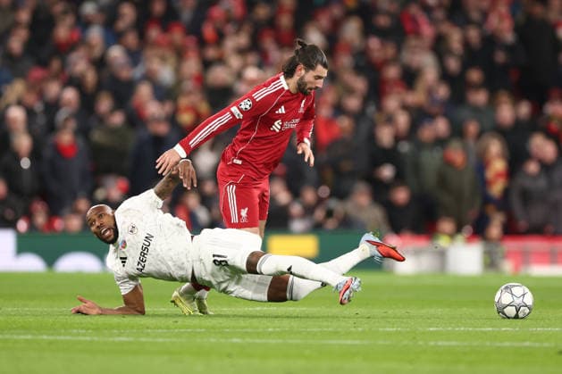 Liverpool v FK QARABAG, Champions League Kevin Medina of Qarabag and Dominik Szoboszlai of Liverpool during the Champions League match between Liverpool and FK QARABAG at Anfield, Liverpool, UK on 28 January 2026. Liverpool Anfield Merseyside UK Editorial use only , Copyright: xRyanxBrownex PSI-23643-0022