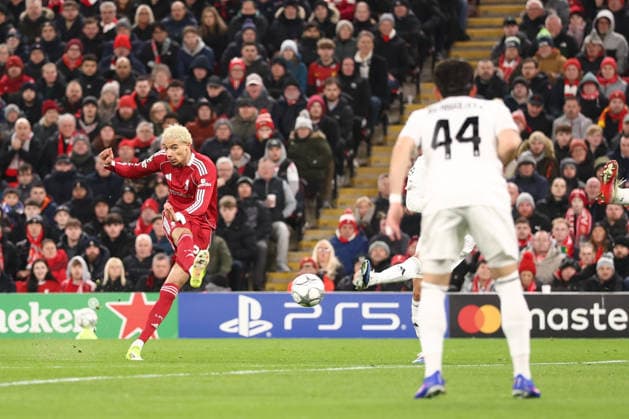 Liverpool v FK QARABAG, Champions League Hugo Ekitike of Liverpool shoots during the Champions League match between Liverpool and FK QARABAG at Anfield, Liverpool, UK on 28 January 2026. Liverpool Anfield Merseyside UK Editorial use only , Copyright: xRyanxBrownex PSI-23643-0020