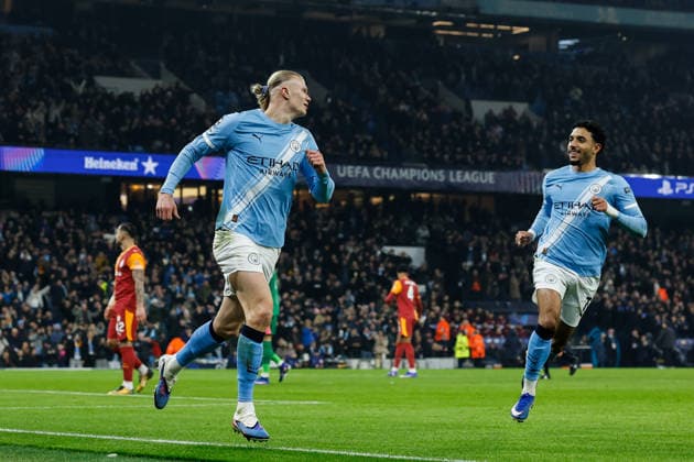 Manchester, England, 28th January 2026. Erling Haaland of Manchester City celebrates his goal to make it 1-0 during the Manchester City vs Galatasaray UEFA Champions League match at the Etihad Stadium, Manchester. Picture credit should read: Cody Froggatt Sportimage EDITORIAL USE ONLY. No use with unauthorised audio, video, data, fixture lists, club league logos or live services. Online in-match use limited to 120 images, no video emulation. No use in betting, games or single club league player publications. SPI_018_CF_Man_City_Galatasaray SPI-4489-0045