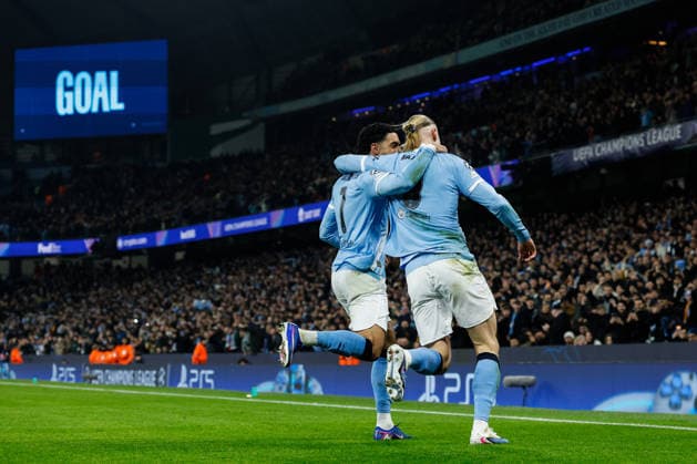 Manchester, England, 28th January 2026. Erling Haaland of Manchester City celebrates his goal to make it 1-0 during the Manchester City vs Galatasaray UEFA Champions League match at the Etihad Stadium, Manchester. Picture credit should read: Cody Froggatt Sportimage EDITORIAL USE ONLY. No use with unauthorised audio, video, data, fixture lists, club league logos or live services. Online in-match use limited to 120 images, no video emulation. No use in betting, games or single club league player publications. SPI_020_CF_Man_City_Galatasaray SPI-4489-0047