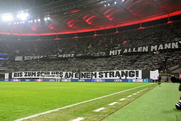 28 01 2026, xjhx, Football UEFA Champions League, Eintracht Frankfurt Tottenham Hotspur v l Fans Eintracht Frankfurt, atmosphere, scarves, banner Frankfurt am Main