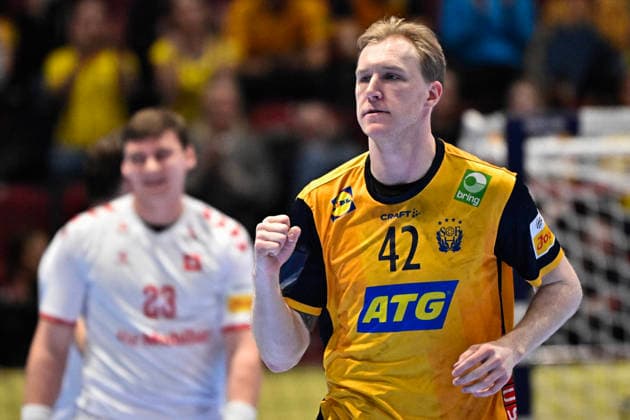 Sweden s Eric Johansson celebrates during the 2026 EHF European Men s Handball Championship the EHF Euro 2026 main round match between Switzerland and Sweden at Malmö Arena, Malmö, Sweden, January 28, 2026 MALMÖ SWEDEN x50090x  Copyright: xJohanxNilsson TTx EHF EURO 2026 SWITZERLAND-SWEDEN