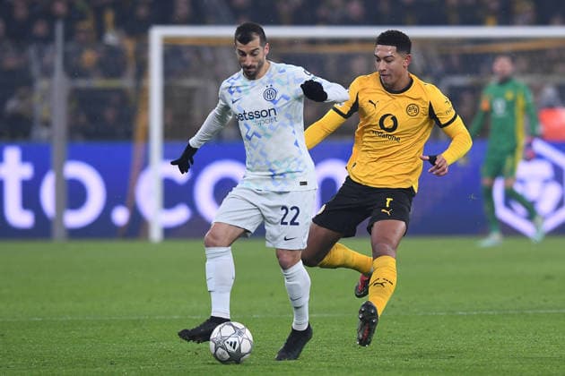 Soccer UEFA Champions League Matchday 8 Borussia Dortmund Inter Milan on 28 01 2026 at Signal Iduna Park in Dortmund Henrikh Mkhitaryan Milan , front Jobe Bellingham Dortmund , back xRx