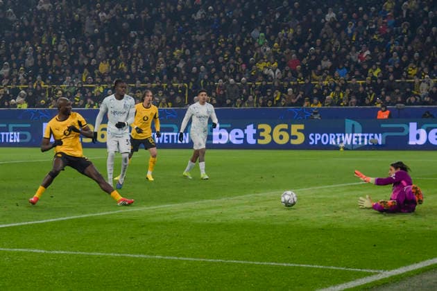Penalty area scene Goal chance from Serhou Guirassy Dortmund 9 28 01 2026 Soccer, Champions League, Borussia Dortmund vs Inter Milan , Signal Iduna Park, Dortmund, Copyright: xpepphotox xHorstxMauelshagenx pep00321, pep_20260128_hm_262509