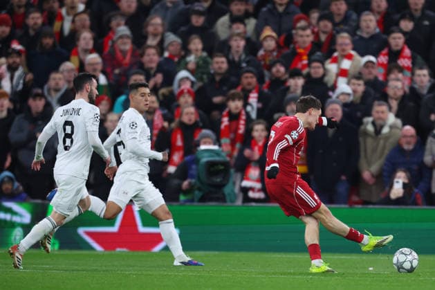 Liverpool FC v Qarabag FK - UEFA Champions League 2025 26 League Phase MD8 Florian Wirtz of Liverpool scores 2nd goal during the UEFA Champions League 2025 26 League Phase MD8 match between Liverpool FC and Qarabag FK at Anfield on January 28, 2026 in Liverpool, England. WARNING! This Photograph May Only Be Used For Newspaper And Or Magazine Editorial Purposes. May Not Be Used For Publications Involving 1 player, 1 Club Or 1 Competition Without Written Authorisation From Football DataCo Ltd. For Any Queries, Please Contact Football DataCo Ltd on +44 (0) 207 864 9121 Liverpool Anfield England United Kingdom Copyright: xAllstarxPicturexLibraryxLtdx