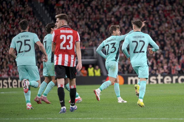 UEFA Champions League Athletic Club vs Sporting Clube de Portugal Players of Sporting Clube de Portugal celebrate their team s first goal during Champions League 2025-26 League phase match between Athletic Club and Sporting Clube de Portugal at San mames stadium. Bilbo (Basque Country). January 28, 2026. (Gari Garaialde Bostok Photo) Bilbao Bizkaia Spain Editorial Use Only  Copyright: xGarikoitzxGaraialdex xBostokxPhotox Bostok Photo GarixGaraialdex GG2601280073