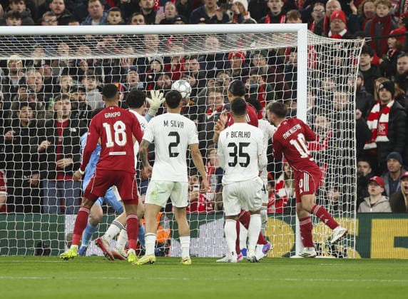 Liverpool v Qarabag, UEFA Champions League, League Phase 28.01.26 Liverpool v Qarabag, UEFA Champions League, League Phase Bradley Ormesher The Times Alexis Mac Allister of Liverpool scores and celebrates scoring his teams opening goal of the match 1-0  Copyright: xBradleyxOrmesherx NINTCHDBPICT001054814668