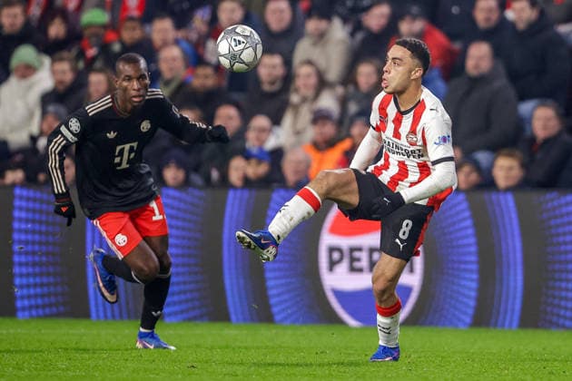 2026-01-28 PSV Eindhoven v FC Bayern Munich - UEFA Champions League 2025 26 League Phase MD8 EINDHOVEN, NETHERLANDS - JANUARY 28: Sergino Dest of PSV Eindhoven during the UEFA Champions League 2025 26 League Phase MD8 match between PSV Eindhoven and FC Bayern Munich at Philips Stadion on January 28, 2026 in Eindhoven, Netherlands. Eindhoven Philips Stadion Netherlands Content not available for redistribution in The Netherlands directly or indirectly through any third parties. Copyright: xBroerxvanxdenxBoomx