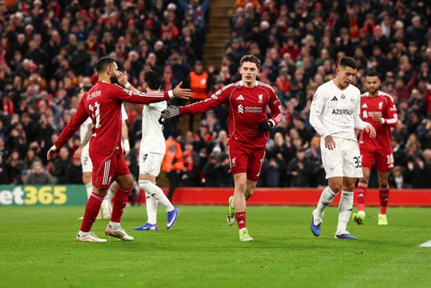 Liverpool v FK QARABAG, Champions League Florian Wirtz of Liverpool celebrates a goal 2-0 during the Champions League match between Liverpool and FK QARABAG at Anfield, Liverpool, UK on 28 January 2026. Liverpool Anfield Merseyside UK Editorial use only , Copyright: xRyanxBrownex PSI-23643-0048