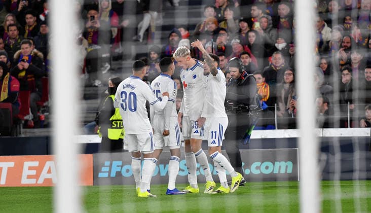FC Barcelona, Barca v FC COPENHAGUE SPOTIFY CAMP NOU. BARCELONA. January 28, 2026 FC BARCELONA vs FC COPENHAGUE January 28, 2026 Dadason (39) of FC Copenhague celebrates scoring his team s first goal with teammates during the soccer match corresponding to the eigth match of the group stage of the UEFA Champions League between FC Barcelona and FC Copenhague at Spotify Camp Nou in Barcelona, Spain. Barcelona ESP Copyright: xS.xRosx
