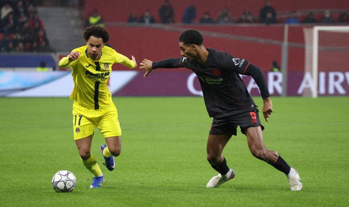 v l Cajon Buchanan Villarreal CF 17 , Loic Bade Bayer Leverkusen, 05 GER, Bayer 04 Leverkusen vs Villarreal CF, Football, Champions League, Matchday 8, Season 2025 2026, 28 01 2026 GER, Bayer 04 Leverkusen vs Villarreal CF, Football, Champions League, Matchday 8, Season 2025 2026, 28 01 2026 Leverkusen Copyright: xEibner-Pressefotox xThomasxStoeckerx EP_TSR