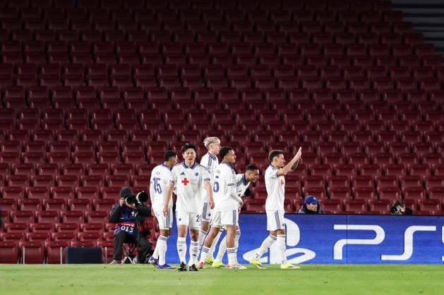 January 28, 2026, Barcelona, Barcelona, Spain: Viktor Dadason of FC Copenhague celebrates a goal with teammates during the UEFA Champions League 2025 26 League Phase MD8 match between FC Barcelona, Barca and F.C. Copenhagen at Spotify Camp Nou stadium on January 28, 2026 in Barcelona, Spain. Barcelona Spain - ZUMAa181 20260128_zaa_a181_057 Copyright: xJavierxBorregox