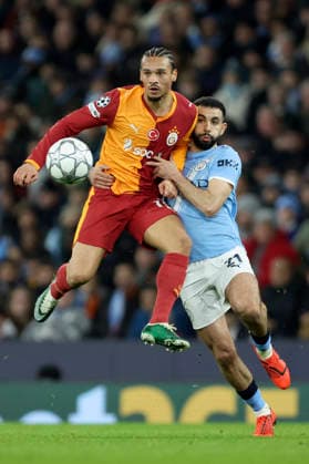 Manchester City v Galatasaray A.S. - UEFA Champions League 2025 26 League Phase MD8 Leroy Sane of Galatasaray A.S. and Ryan Ait-Nouri of Manchester City challenge during the UEFA Champions League 2025 26 League Phase MD8 match between Manchester City and Galatasaray A.S. at City of Manchester Stadium on January 28, 2026 in Manchester, England. WARNING! This Photograph May Only Be Used For Newspaper And Or Magazine Editorial Purposes. May Not Be Used For Publications Involving 1 player, 1 Club Or 1 Competition Without Written Authorisation From Football DataCo Ltd. For Any Queries, Please Contact Football DataCo Ltd on +44 (0) 207 864 9121 Manchester City of Manchester Stadium England United Kingdom Copyright: xAllstarxPicturexLibraryxLtdx