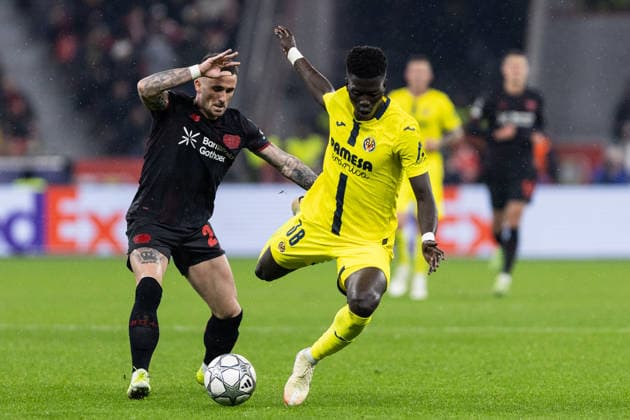 UEFA Champions League Bayer 04 Leverkusen Villarreal FC 28 01 2026 Aleix García Bayer 04 Leverkusen, 24 , Diatta Alassane Villarreal FC, 38 UEFA Champions League Bayer 04 Leverkusen Villarreal FC BayArena, Leverkusen 28 01 2026 Copyright: xBEAUTIFULxSPORTS Buriakovx