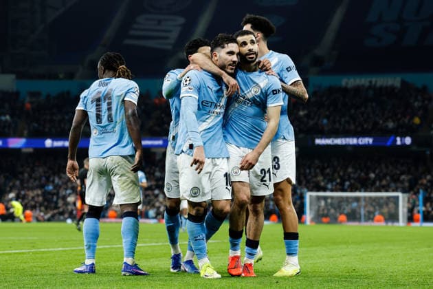 Manchester, England, 28th January 2026. Rayan Cherki of Manchester City celebrates his goal to make it 2-0 during the Manchester City vs Galatasaray UEFA Champions League match at the Etihad Stadium, Manchester. Picture credit should read: Cody Froggatt Sportimage EDITORIAL USE ONLY. No use with unauthorised audio, video, data, fixture lists, club league logos or live services. Online in-match use limited to 120 images, no video emulation. No use in betting, games or single club league player publications. SPI_031_CF_Man_City_Galatasaray SPI-4489-0072