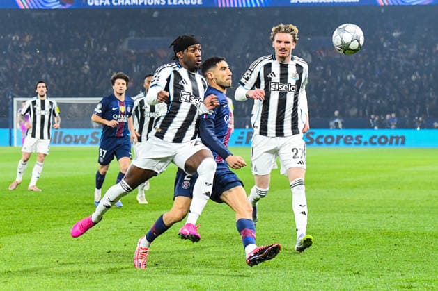 FOOTBALL : Paris Saint Germain vs Newcastle United - Ligue des Champions - Phase de Ligue - JournÃ e 8 - 28 01 2026 Anthony Elanga (Newcastle United) Achraf Hakimi (Paris SG) Nick Woltemade (Newcastle United) ParisFrance  Copyright: xBaptistexAutissierx