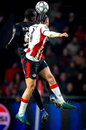 SC Bayern Munchen forwarder Nicolas Jackson, PSV Eindhoven defender Armando Obispo during the match PSV Eindhoven vs FC Bayern Munchen at the Philips stadium for the Champions League phase Matchday 8 season 2025 2026 in EINDHOVEN, Netherlands on 28 01 2026,