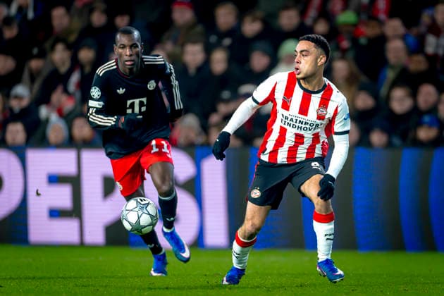 PSV Eindhoven defender Sergino Dest during the match PSV Eindhoven vs FC Bayern Munchen at the Philips stadium for the Champions League phase Matchday 8 season 2025 2026 in EINDHOVEN, Netherlands on 28 01 2026,