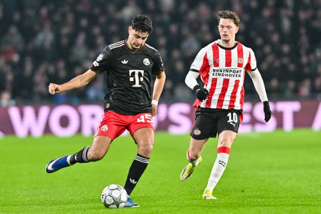UEFA Champions League PSV Eindhoven FC Bayern Munich 28 01 2026 EINDHOVEN, NETHERLANDS 28 JANUARY in the duel Aleksandar PAVLOVIC FC Bayern Munich 45 , and Paul WANNER PSV Eindhoven 10 during the match between PSV Eindhoven and FC Bayern Munich on matchday 8 of the UEFA Champions League group stage at Philips Stadion Copyright: xBEAUTIFULxSPORTS Goldbergx
