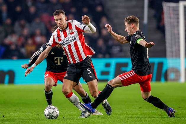 2026-01-28 PSV Eindhoven v FC Bayern Munich - UEFA Champions League 2025 26 League Phase MD8 EINDHOVEN, NETHERLANDS - JANUARY 28: Ivan Perisic of PSV Eindhoven, Joshua Kimmich of FC Bayern Munich during the UEFA Champions League 2025 26 League Phase MD8 match between PSV Eindhoven and FC Bayern Munich at Philips Stadion on January 28, 2026 in Eindhoven, Netherlands. Eindhoven Philips Stadion Netherlands Content not available for redistribution in The Netherlands directly or indirectly through any third parties. Copyright: xBroerxvanxdenxBoomx