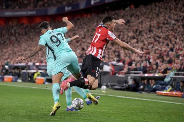 UEFA Champions League Athletic Club vs Sporting Clube de Portugal Luis Suarez of Sporting Clube de Portugal and Yuri Berchiche of Athletic Club in action during Champions League 2025-26 League phase match between Athletic Club and Sporting Clube de Portugal at San mames stadium. Bilbo (Basque Country). January 28, 2026. (Gari Garaialde Bostok Photo) Bilbao Bizkaia Spain Editorial Use Only  Copyright: xGarikoitzxGaraialdex xBostokxPhotox Bostok Photo GarixGaraialdex GG2601280228