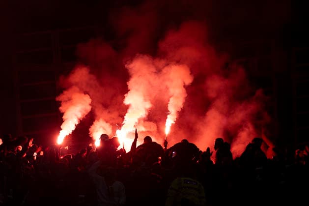 28th January 2026; Etihad Stadium, Manchester, England; UEFA Champions League Football, Manchester City versus Galatasaray; Galatasaray fans set off a flare  TimxWilliams Content restricted for UK based newspaper