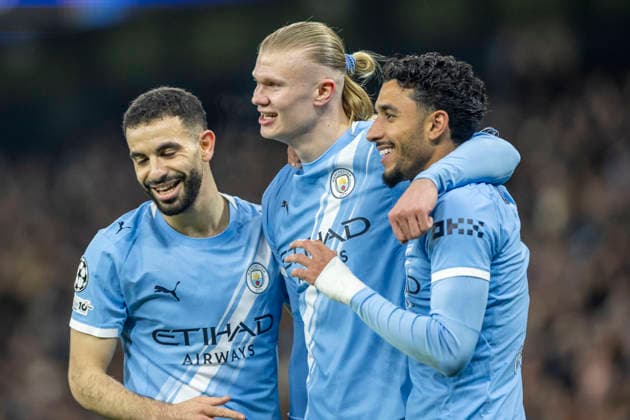 28th January 2026; Etihad Stadium, Manchester, England; UEFA Champions League Football, Manchester City versus Galatasaray; Erling Haland of Manchester City celebrates scoring a 10th minute goal to make the score 1-0  TimxWilliams Content restricted for UK based newspaper