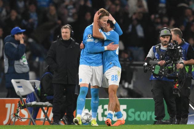 Antonio Vergara of SSC Napoli celebrates after scoring goal in the 33th minute for 1-1 during Uefa Champions League - Match Day 8- Championship between S.S.C. Napoli and Chelsea FC at the Maradona Stadium on Jan 28, 2026 in Naples, Italy. during SSC Napoli vs Chelsea FC, UEFA Champions League football match in Naples, Italy, January 28 2026  Copyright: xRobertoxRamaccia IPAxSportx xipa-agency.netx xx IPA_70671696 IPA_Agency_IPA70671696