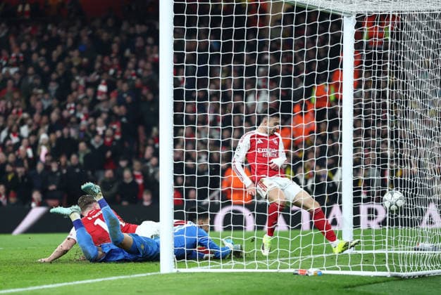 London, England, 28th January 2026. Gabriel Martinelli of Arsenal scores their third goal during the Arsenal vs Kairat Almaty UEFA Champions League match at the Emirates Stadium, London. Picture credit should read: David Klein Sportimage EDITORIAL USE ONLY. No use with unauthorised audio, video, data, fixture lists, club league logos or live services. Online in-match use limited to 120 images, no video emulation. No use in betting, games or single club league player publications. SPI_042_DK_Arsenal_Alamty SPI-4488-0042