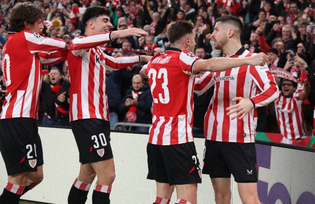 Athletic Club Bilbao vs Sporting CP 2025-26 UEFA Champions League, Bilbao, Spain, 28 January 2026. Oihan Sancet (Athletic Club) , Robert Navarro (Athletic Club) and Rego (Athletic Club) celebrate after scoring his team s first goal, Credit:Juan Lazkano Photobilbao Avalon Bilbao, Basque Country, Spain  Copyright: xJuanxLazkanoxPhotobilbaox xAvalonx 1070080919