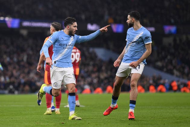 Manchester City gegen Galatasaray 28. Januar 2026 Manchester, UEFA Champions League Fußball Manchester City gegen Galatasaray Rayan Cherki von Manchester City feiert nach seinem zweiten Tor mit Rayan Ait Nouri von Manchester City Foto von Gary Oakes Manchester UK  Copyright: xGaryxOakleyxOffside