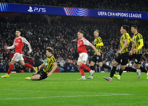 Football - 2025 2026 UEFA Champions League - Pool Stage - Round 8 (Final) - Arsenal vs FC Kairat - Emirates Stadium - Wednesday 28th January 2026 Vikor Gyokeres of Arsenal scores the opening goal 