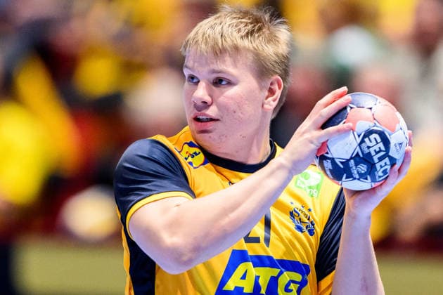 260128 Axel Mansson of Sweden during the EHF European Handball Championship main round match between Switzerland and Sweden on January 28, 2026 in Malmö Photo Petter Arvidson BILDBYRAN kod PA PA1145 handball handball handballs em 2026 schweiz sverige sweden ehf european handball championship switzerland bbeng  Copyright: PETTERxARVIDSON BB260128PA181