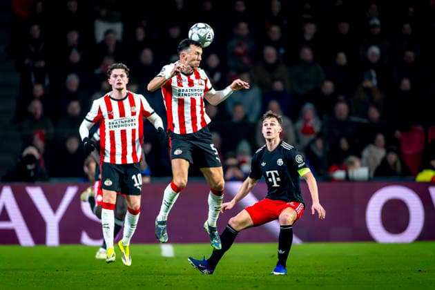 PSV Eindhoven forwarder Ivan PeriÅ¡iÄ‡, SC Bayern Munchen midfielder Joshua Kimmich during the match PSV Eindhoven vs FC Bayern Munchen at the Philips stadium for the Champions League phase Matchday 8 season 2025 2026 in EINDHOVEN, Netherlands on 28 01 2026,