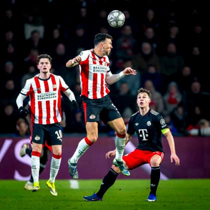 PSV Eindhoven forwarder Ivan PeriÅ¡iÄ‡, SC Bayern Munchen midfielder Joshua Kimmich during the match PSV Eindhoven vs FC Bayern Munchen at the Philips stadium for the Champions League phase Matchday 8 season 2025 2026 in EINDHOVEN, Netherlands on 28 01 2026,