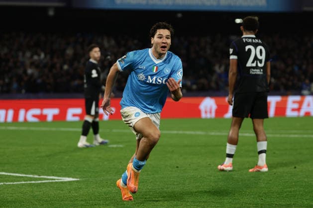 Napoli™s Antonio Vergara celebrates after scoring goal 1-1 during the UEFA Champions League football match between Napoli vs Chelsea - Champions League 2025 2026 - Diego Armando Maradona stadium January 28, 2026 Naples, Italy soccer  Copyright: xAlessandroxGarofalo LaPressex