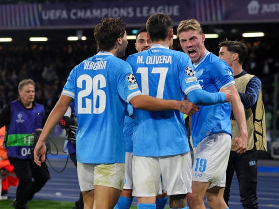Napoli™s Rasmus Hojlund celebrates after scoring 2-1 during the UEFA Champions League football match between Napoli vs Chelsea - Champions League 2025 2026 - Diego Armando Maradona stadium January 28, 2026 Naples, Italy soccer  Copyright: xAlessandroxGarofalo LaPressex
