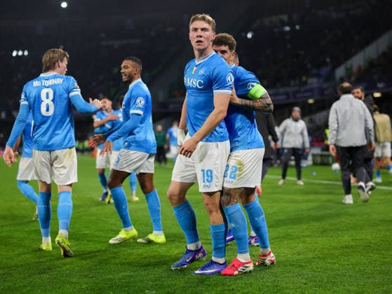 Napoli™s Rasmus Hojlund celebrates after scoring 2-1 during the UEFA Champions League football match between Napoli vs Chelsea - Champions League 2025 2026 - Diego Armando Maradona stadium January 28, 2026 Naples, Italy soccer  Copyright: xAlessandroxGarofalo LaPressex