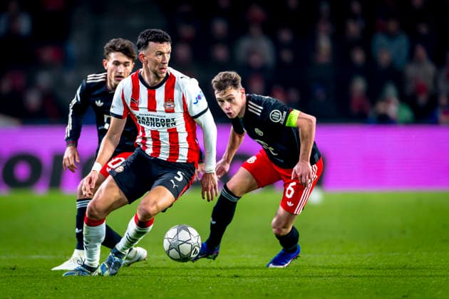 PSV Eindhoven forwarder Ivan PeriÅ¡iÄ‡, SC Bayern Munchen midfielder Joshua Kimmich during the match PSV Eindhoven vs FC Bayern Munchen at the Philips stadium for the Champions League phase Matchday 8 season 2025 2026 in EINDHOVEN, Netherlands on 28 01 2026,