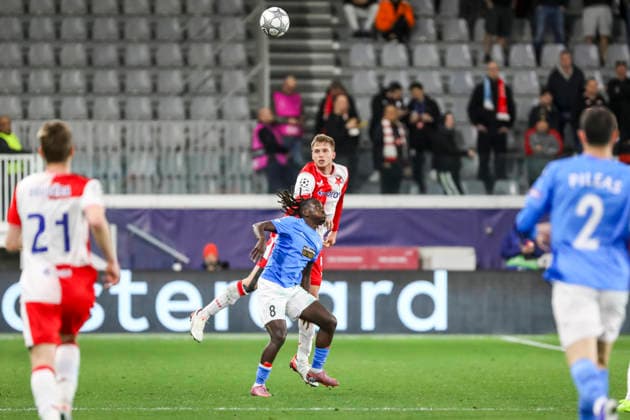 UEFA CL : Pafos vs Slavia Praha QUINA of Pafos competes for the ball. Pafos plays against Slavia Praha for the League Phase of the UEFA Champions League in Limassol stadium, Limassol, Cyprus, on Jan. 28, 2026. Limassol Cyprus Copyright: xKOSTASxPIKOULASx