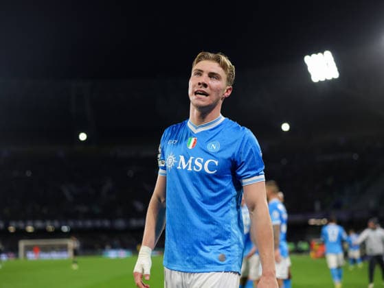 Napoli™s Rasmus Hojlund celebrates after scoring 2-1 during the UEFA Champions League football match between Napoli vs Chelsea - Champions League 2025 2026 - Diego Armando Maradona stadium January 28, 2026 Naples, Italy soccer  Copyright: xAlessandroxGarofalo LaPressex