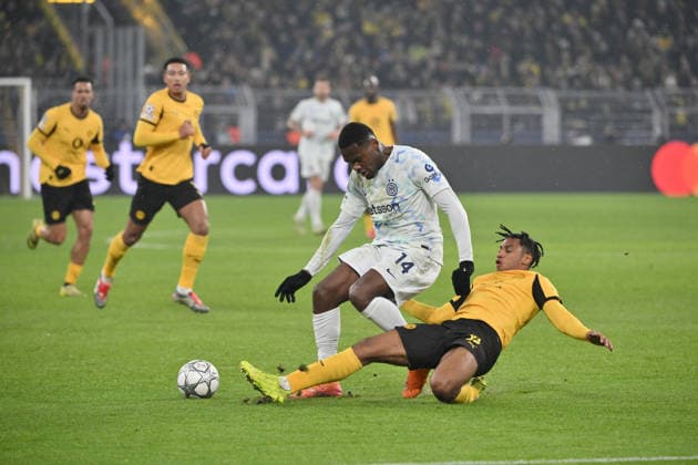 Ange Yoan Bonny Inter Milan , Filippo Mane Borussia Dortmund , v li 28 01 2026, Football, UEFA Champions League 2025 2026, Matchday 8, Borussia Dortmund Inter Milan UEFA regulations prohibit any use of photographs as image sequences and or quasi video Dortmund Signal Iduna Park Nordrhein Westfalen Germany Team2
