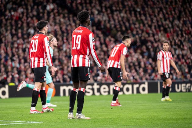 UEFA Champions League Athletic Club vs Sporting Clube de Portugal Players of Athletic Club react after receiving their team s first goal during Champions League 2025-26 League phase match between Athletic Club and Sporting Clube de Portugal at San mames stadium. Bilbo (Basque Country). January 28, 2026. (Gari Garaialde Bostok Photo) Bilbao Bizkaia Spain Editorial Use Only  Copyright: xGarikoitzxGaraialdex xBostokxPhotox Bostok Photo GarixGaraialdex GG2601280068